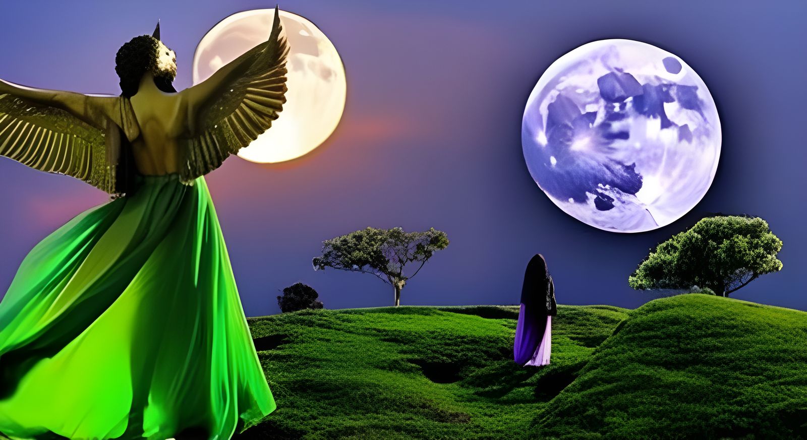 Magical Garden Scene with Sphinx and Magician