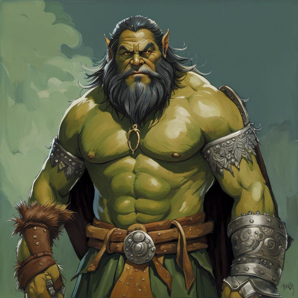 Orc Chieftain Portrait in Ghibli Watercolor Style