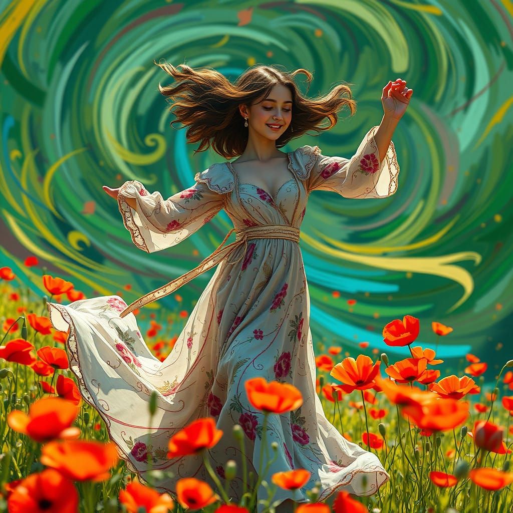Dancing in a Vibrant Field of Poppies