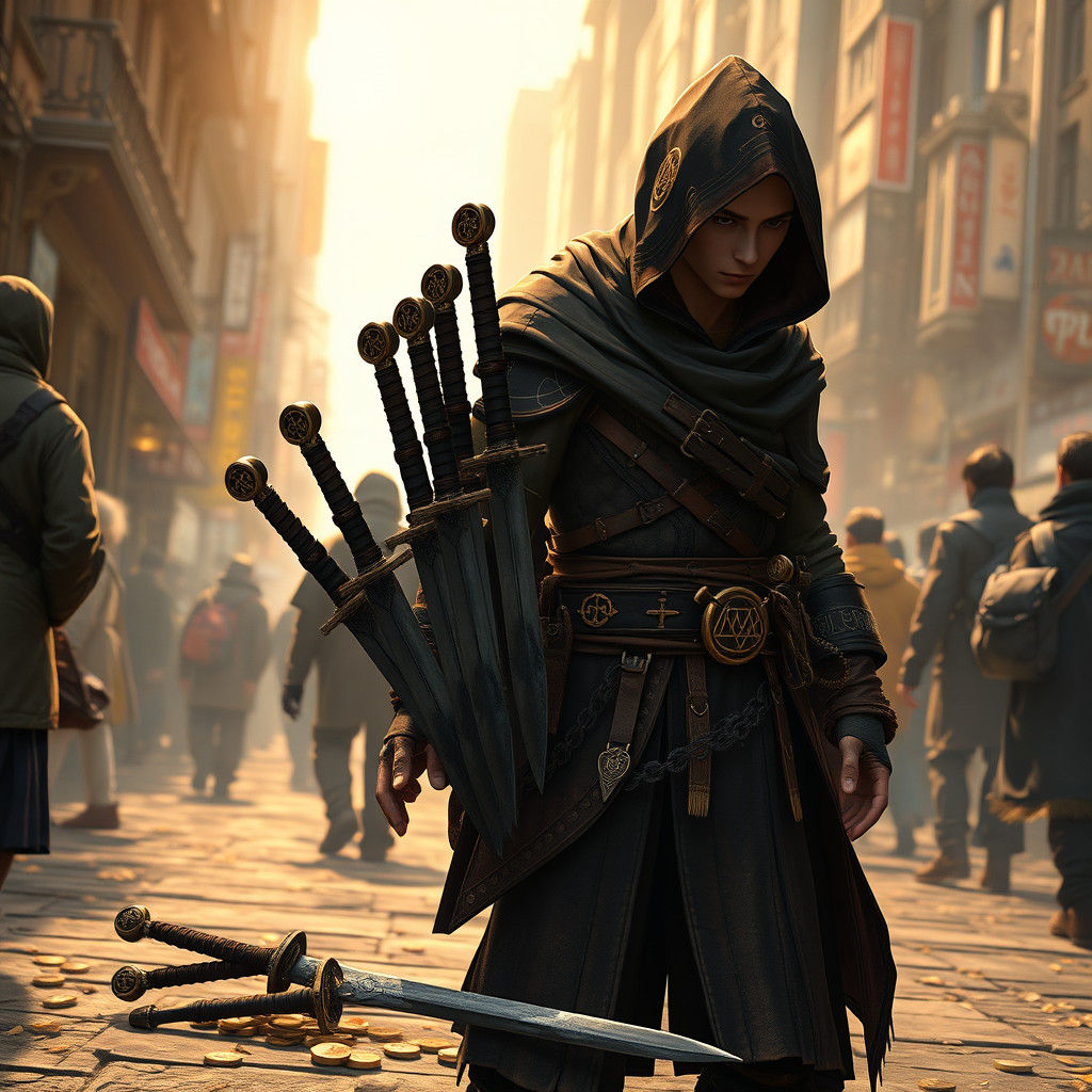 Thief Stealing Gold Coins in Anime Concept Art Style