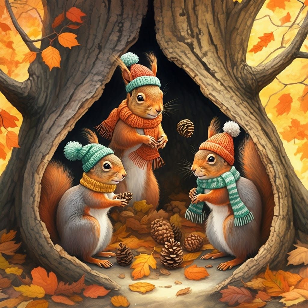 Whimsical Squirrels in Autumn Wonderland