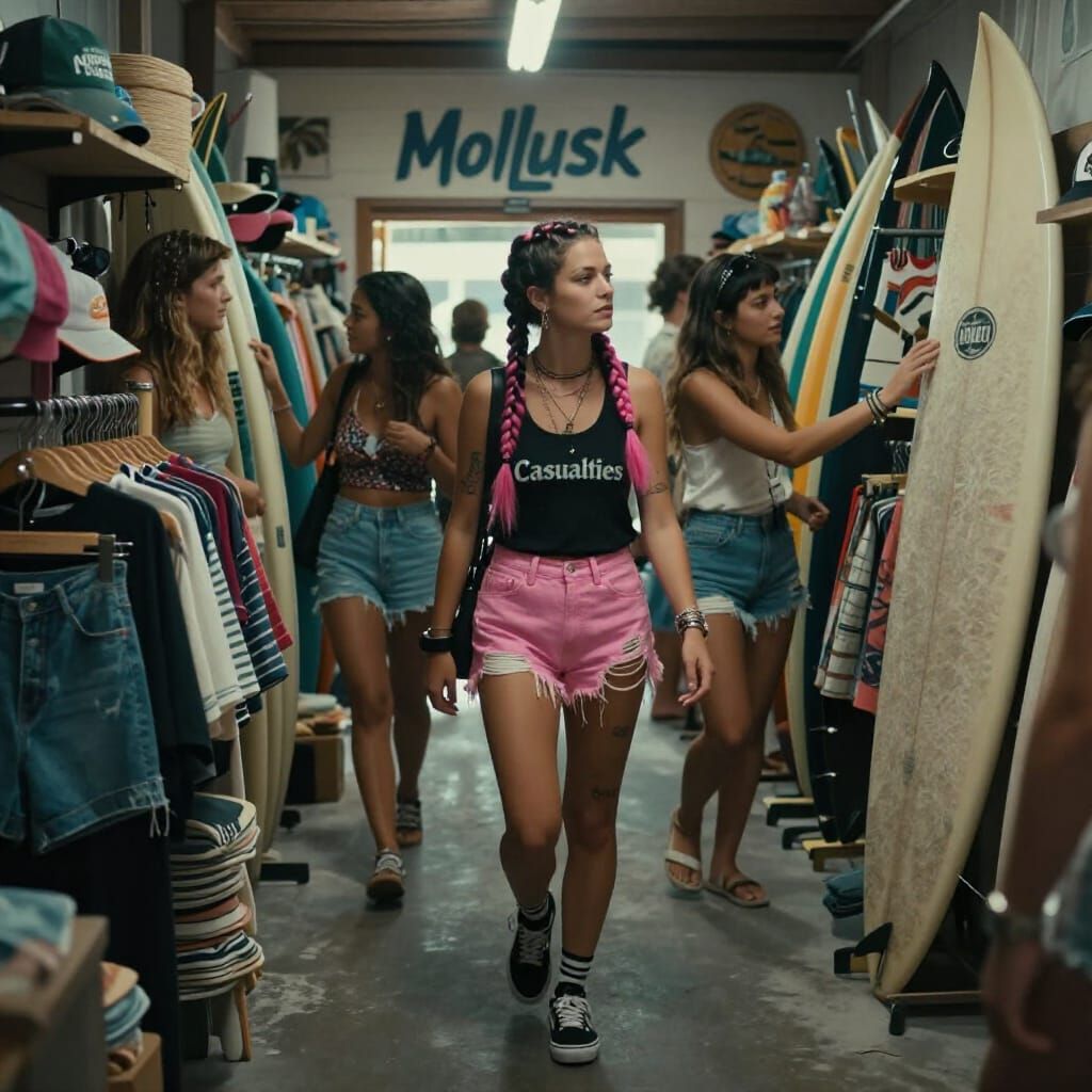 Punk Surfer Girl Shopping at Mollusk Surf Shop