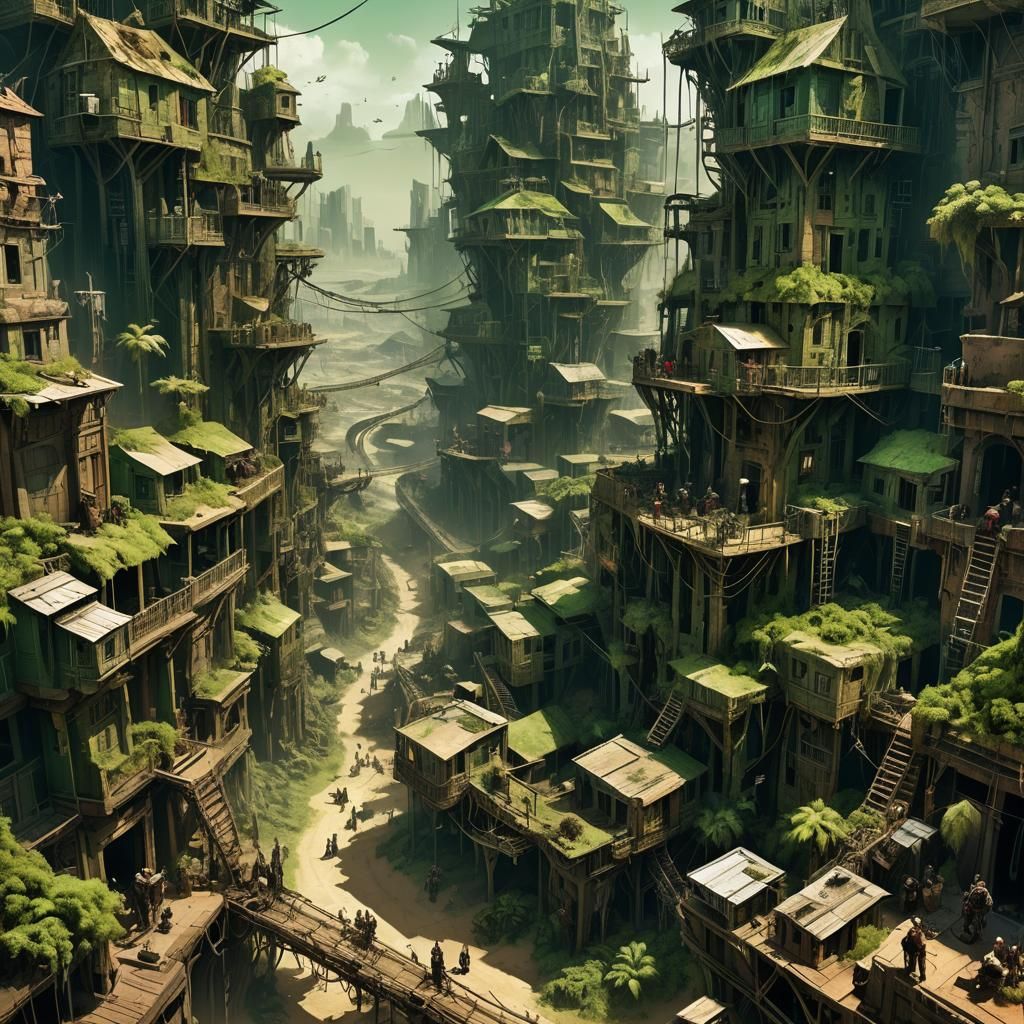 Green Mad Max City in Tropical Desert, Digital Art