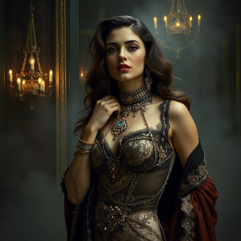 Opulent Portrait of Woman in Gustav Klimt Style