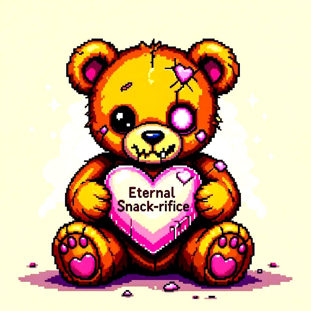 Zombie Teddy Bear Pixel Art Holding Candy Heart