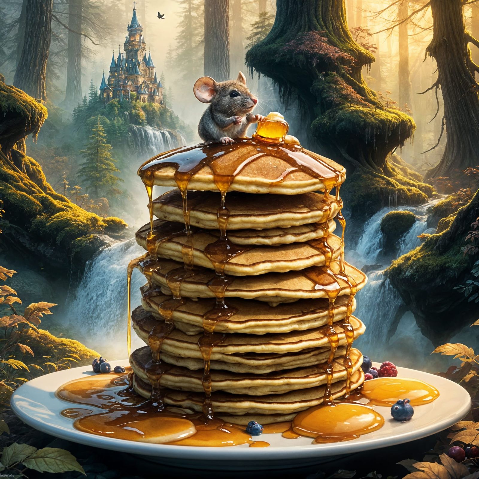 Fantasy Pancake Stack with Mouse Feast