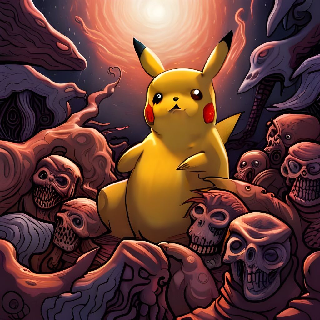 Necromorphs Attack Pikachu: Eerie, Detailed Illustration