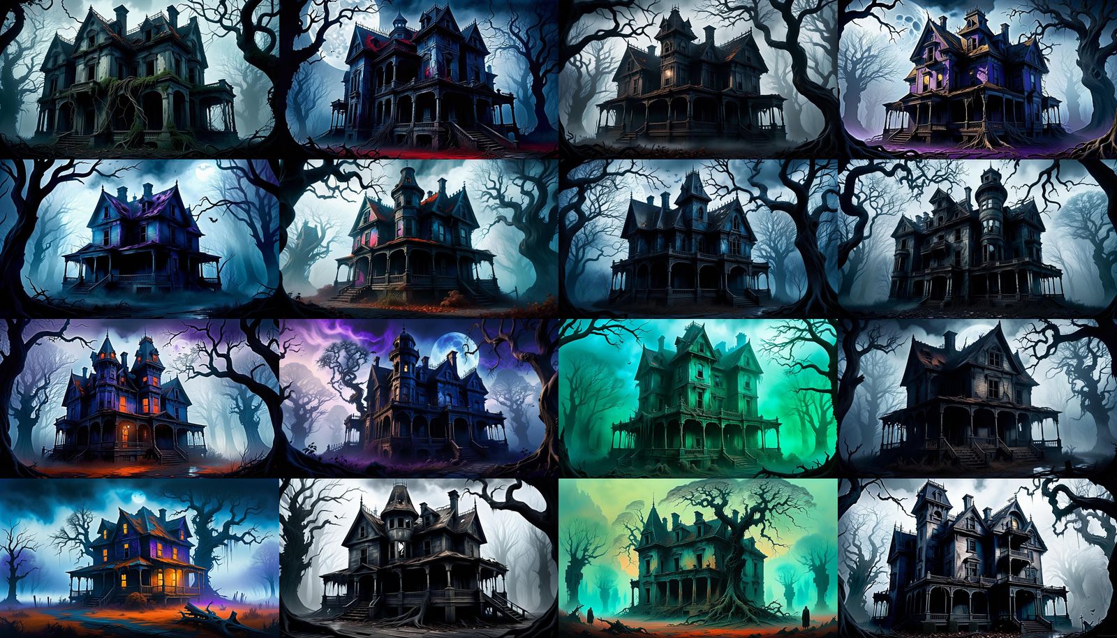 The haunted house looms, decayed and shadowy, with creaking ...