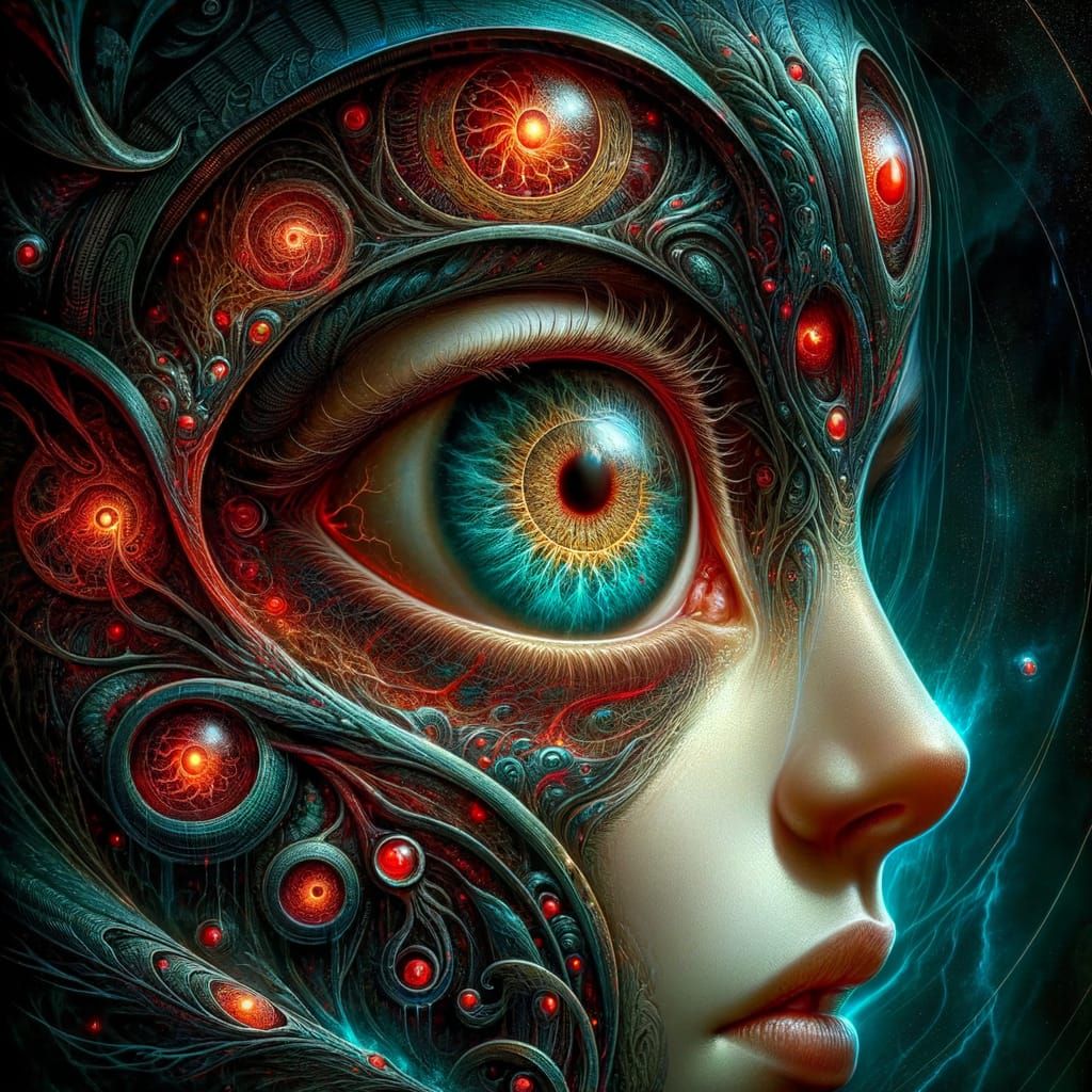 Dark Fantastical Manga Portrait with Giant Reptilian Eye