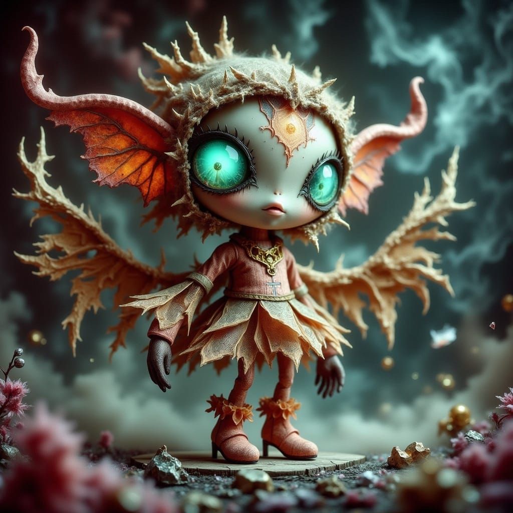 Anthropomorphic Voodoo Doll with Magical Swirls