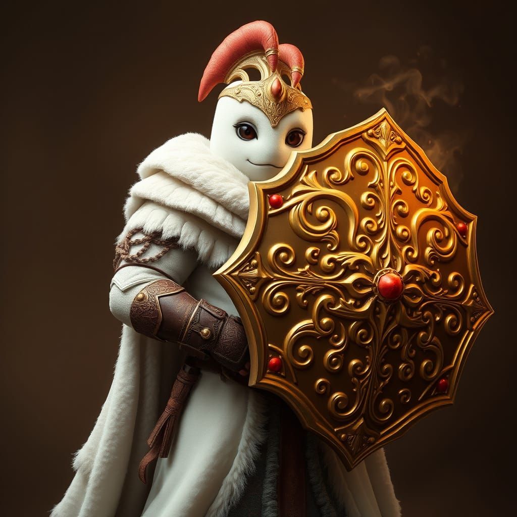 Fantasy Marshmallow Warrior with Hot Chocolate Shield in Ivo...