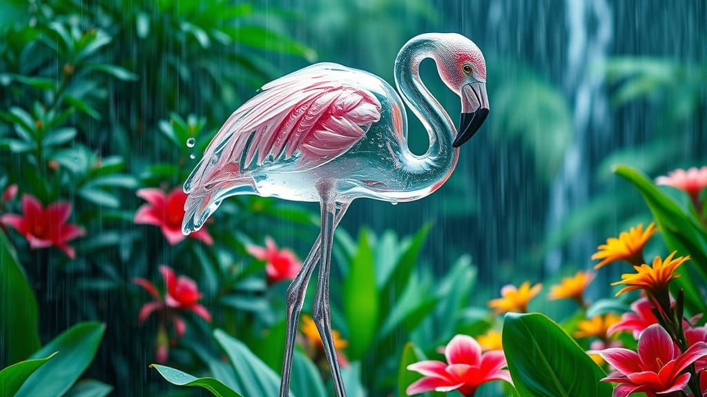 Ethereal Water Flamingo Amidst Tropical Bloom