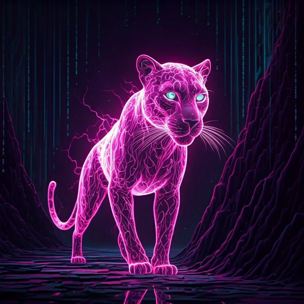 Electroluminescent Panther in Glitched Fractal Environment
