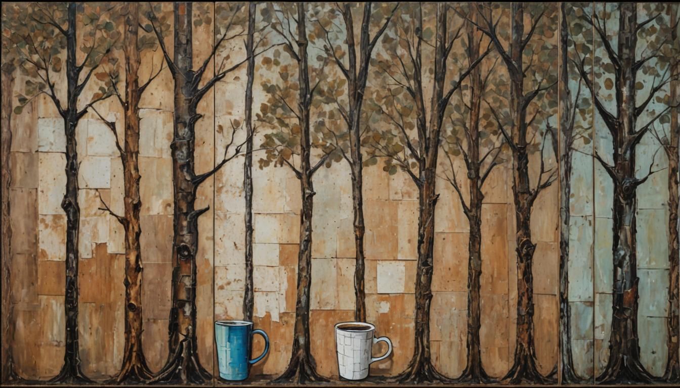 Rustic Forest Landscape in Mixed Media Style