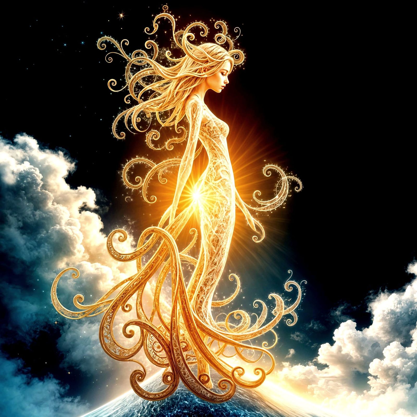 Radiant Abstract Fractal Wave Function Art