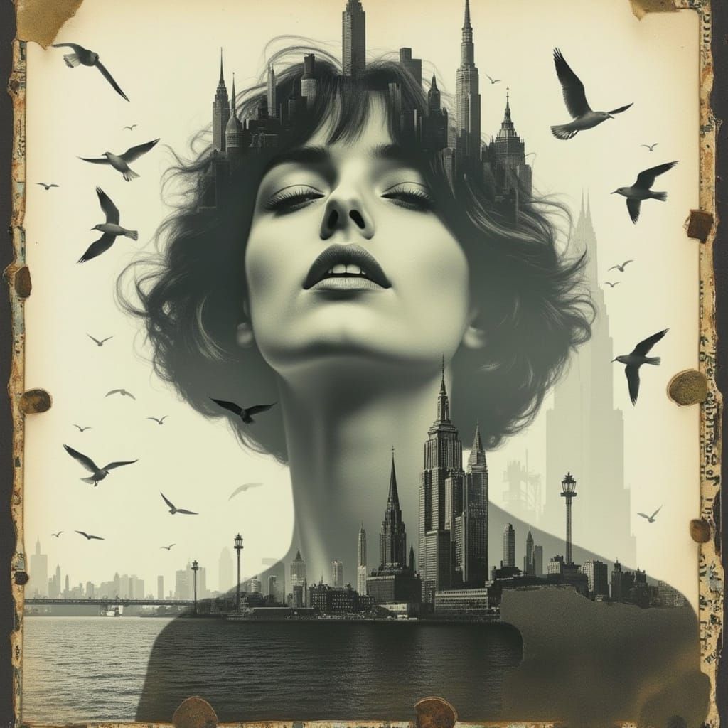 Surreal Double Exposure Merging Portrait and Cityscape