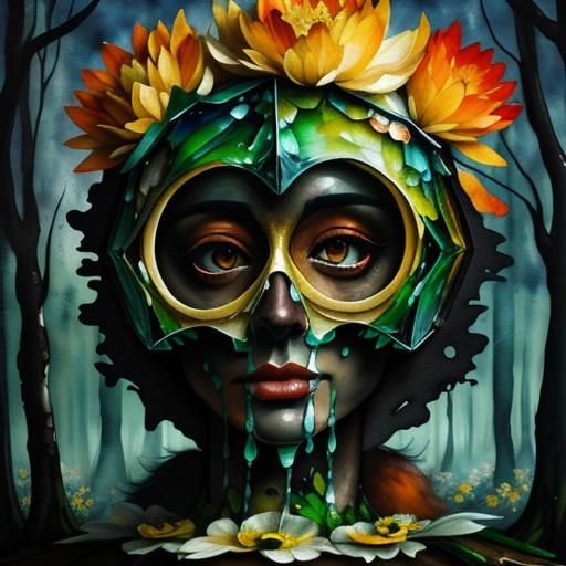 Transparent Fox Double Exposure Encaustic Painting