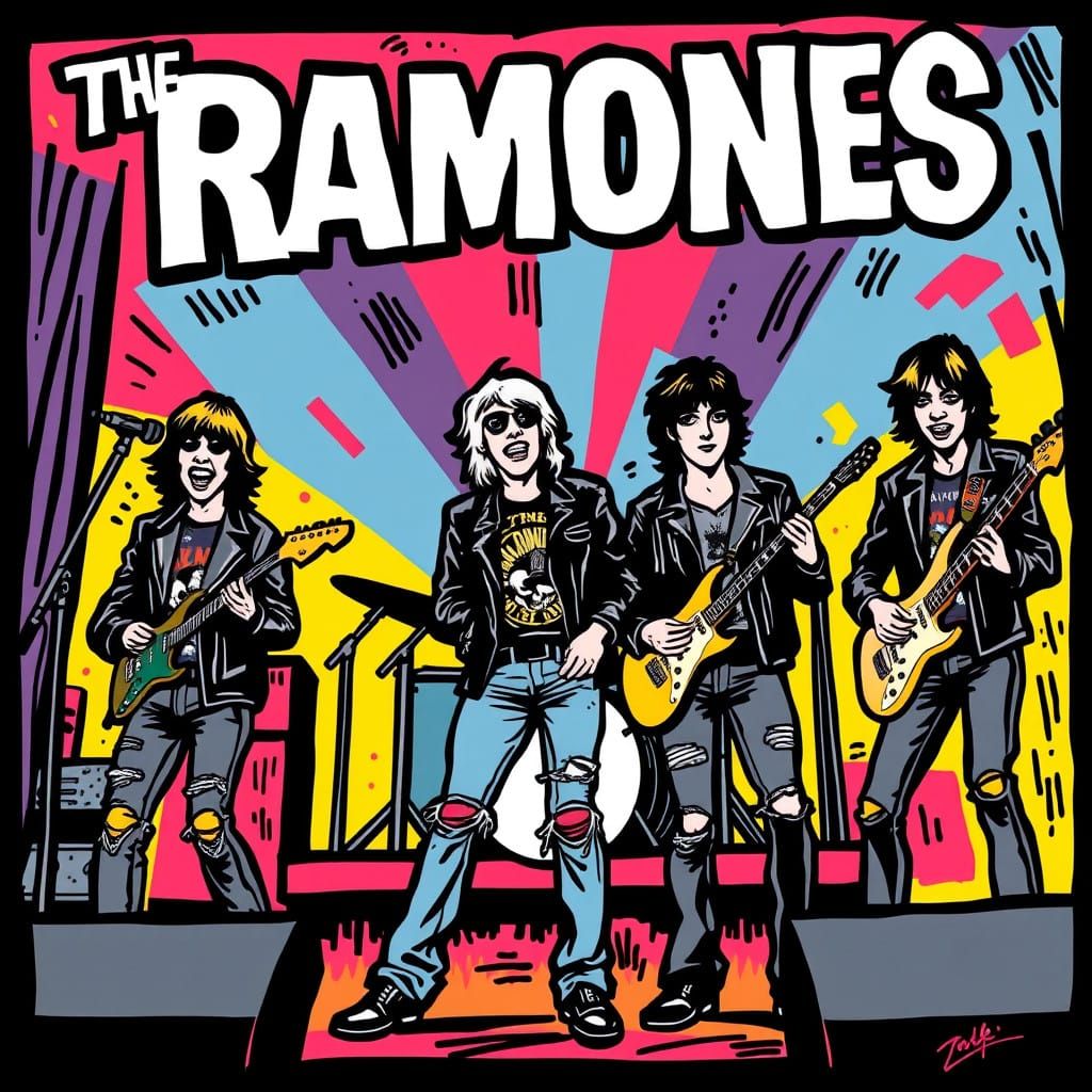The Ramones Rock Out in Bold, Colorful Street Art Style