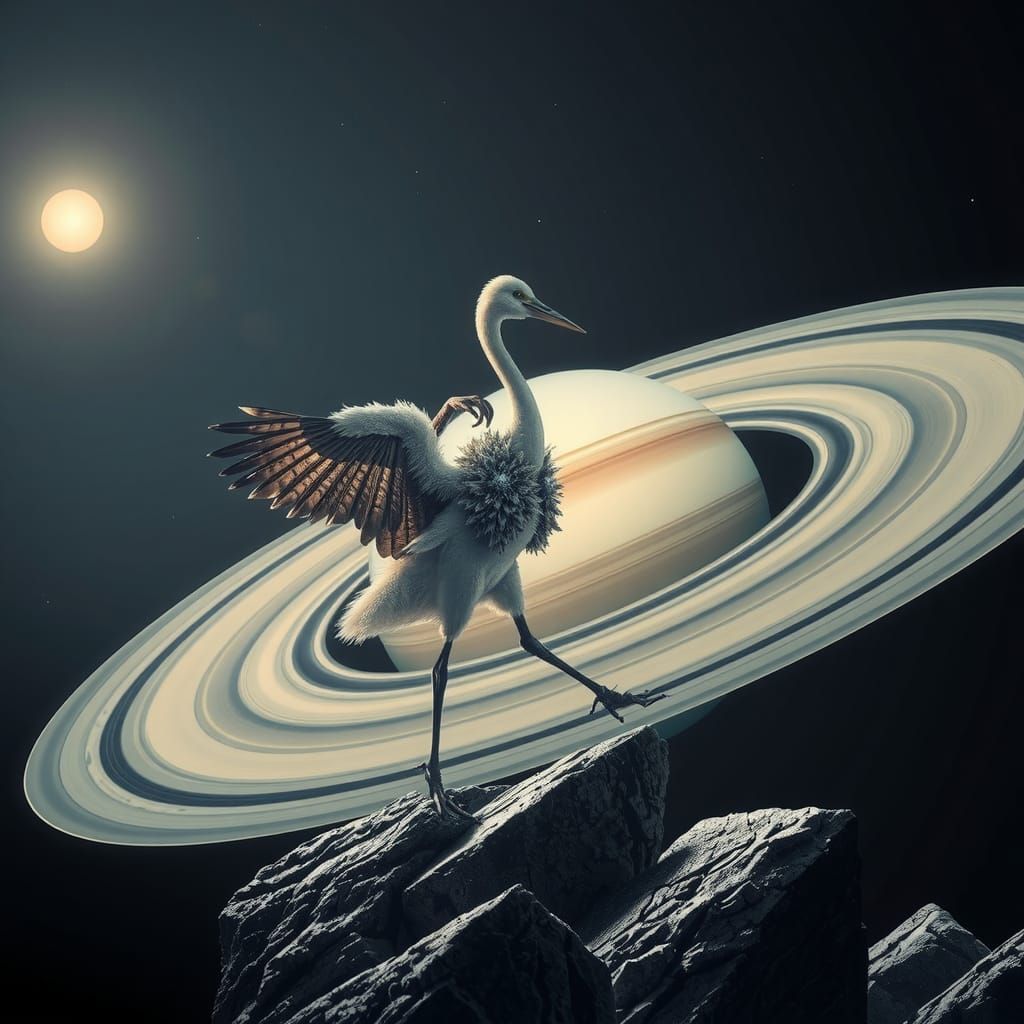 Surreal Tap-Dancing Frog on Saturn Rings