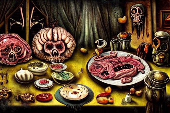 Terrifying Feast of Rotten Food in Lovecraft Style