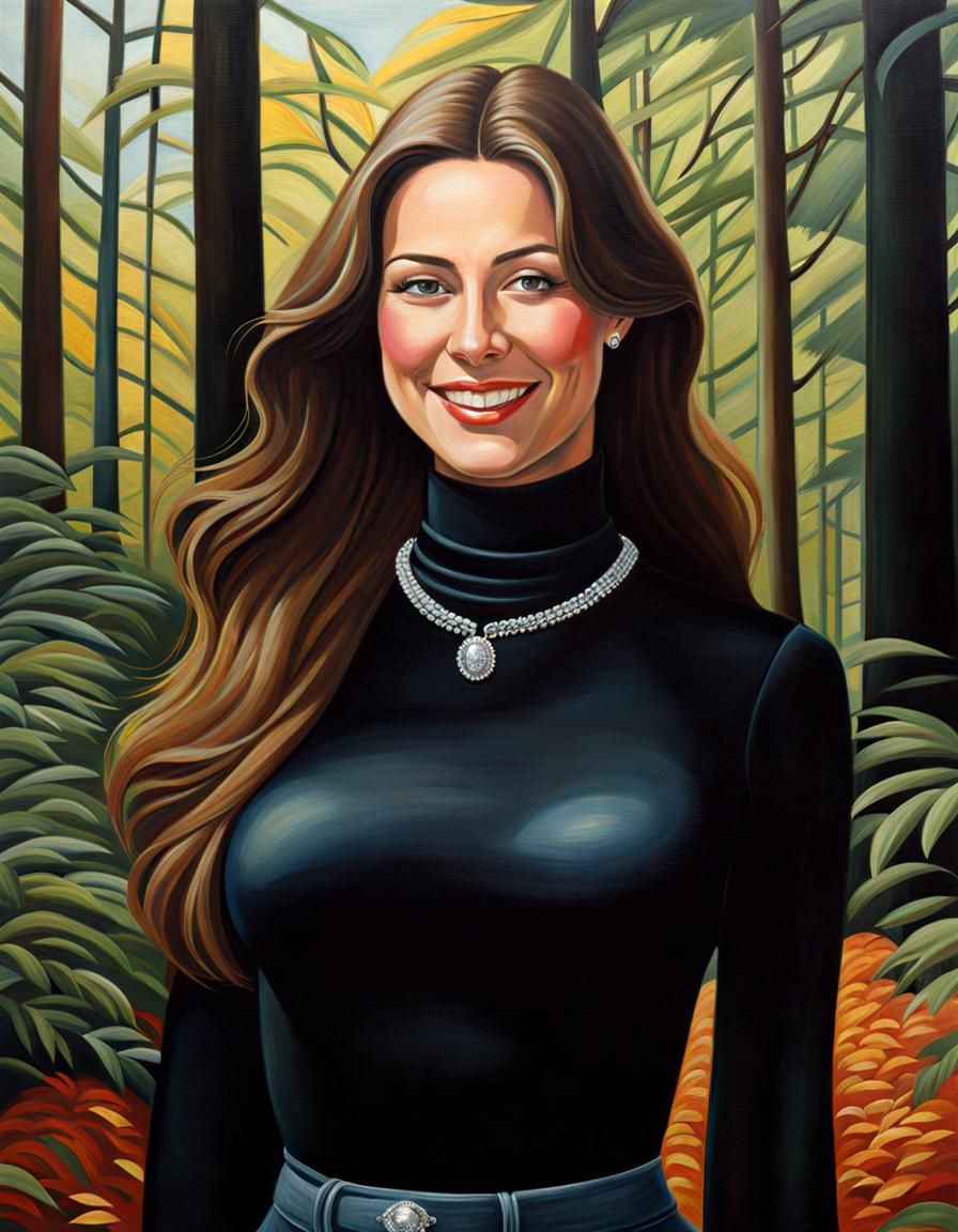 Elegant Woman in Forest, Oil Painting Style