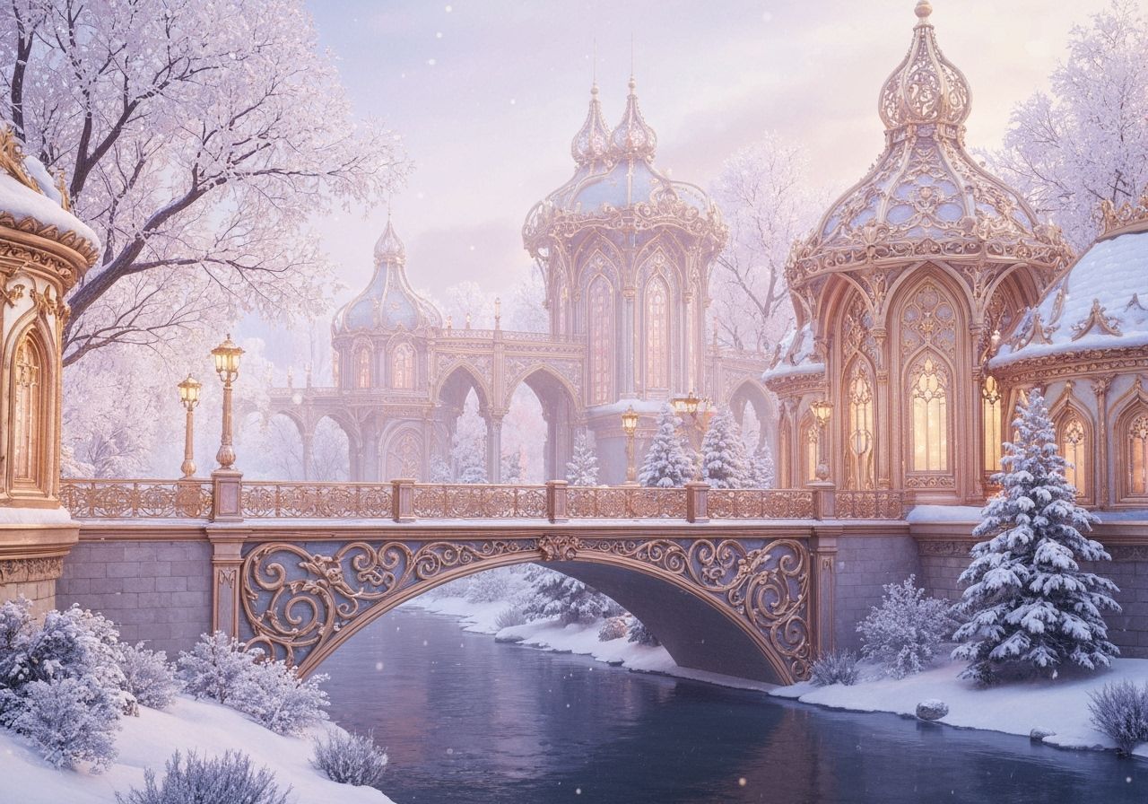 Ornate Filigree Structures in Winter Wonderland