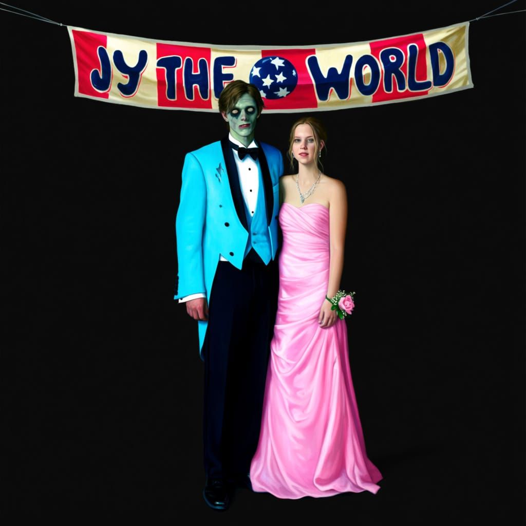 Realistic Oil Painting of Zombie Couple in Formal Wear