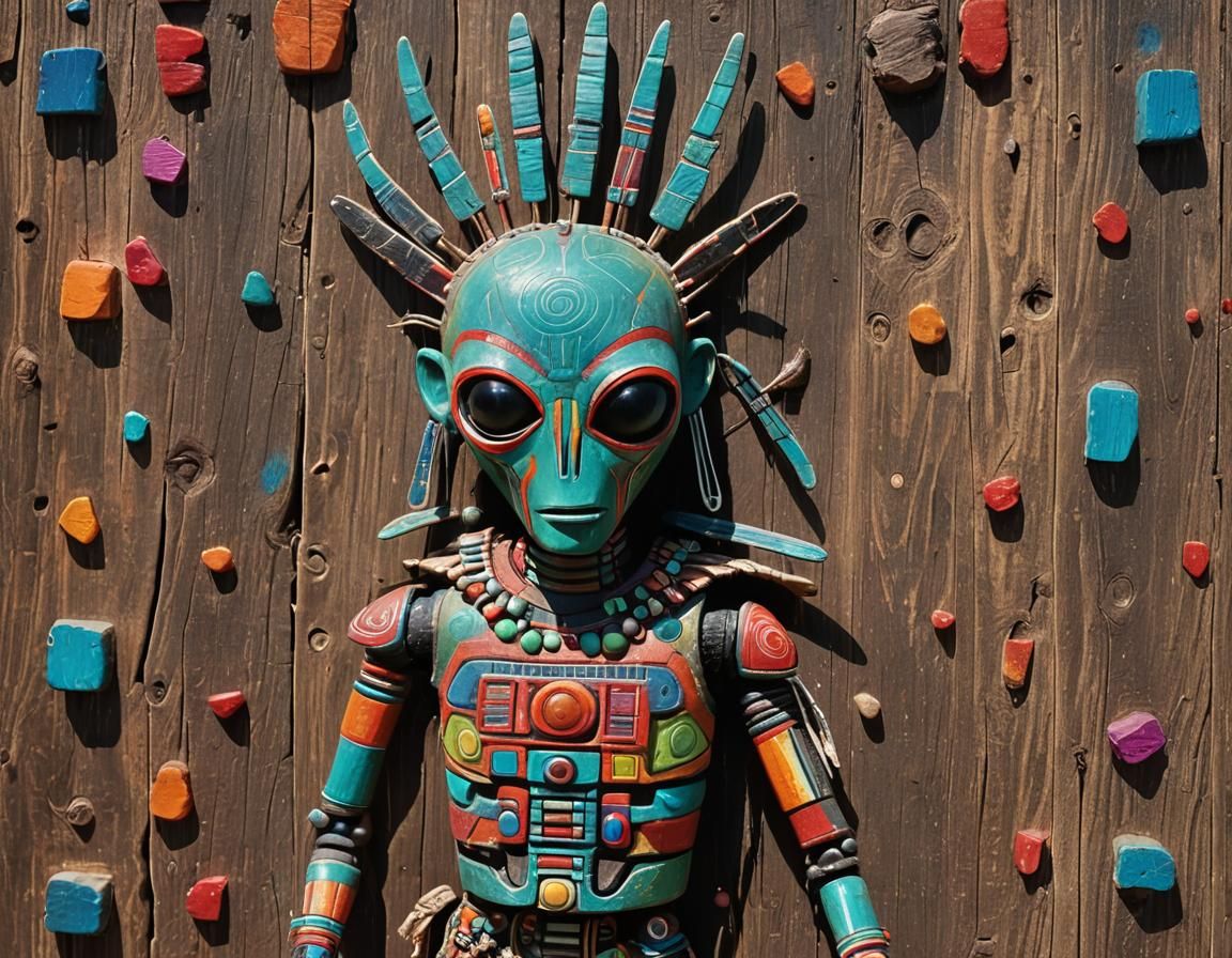 Menacing Alien Examines Kachina Carving in Cosmic Style