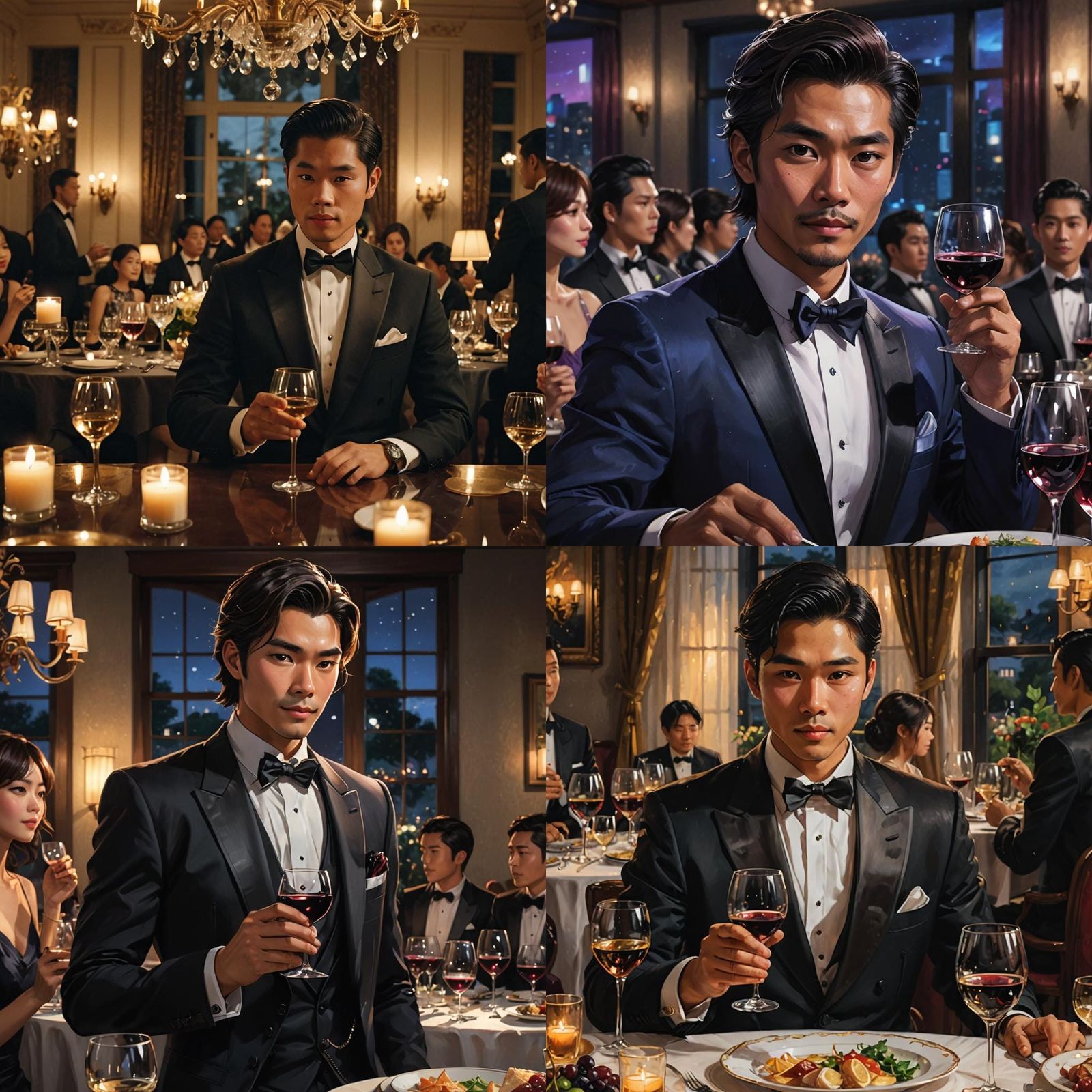 Filipino Man in Tuxedo at Dinner Party