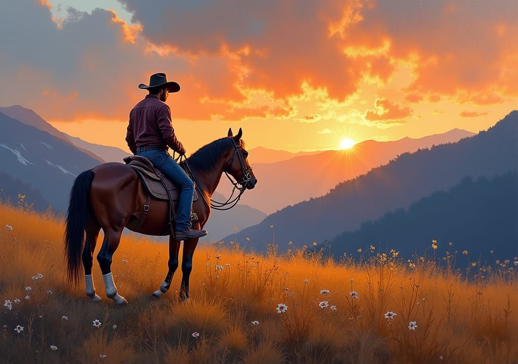 Impressionistic Cowboy on Horseback at Dusk