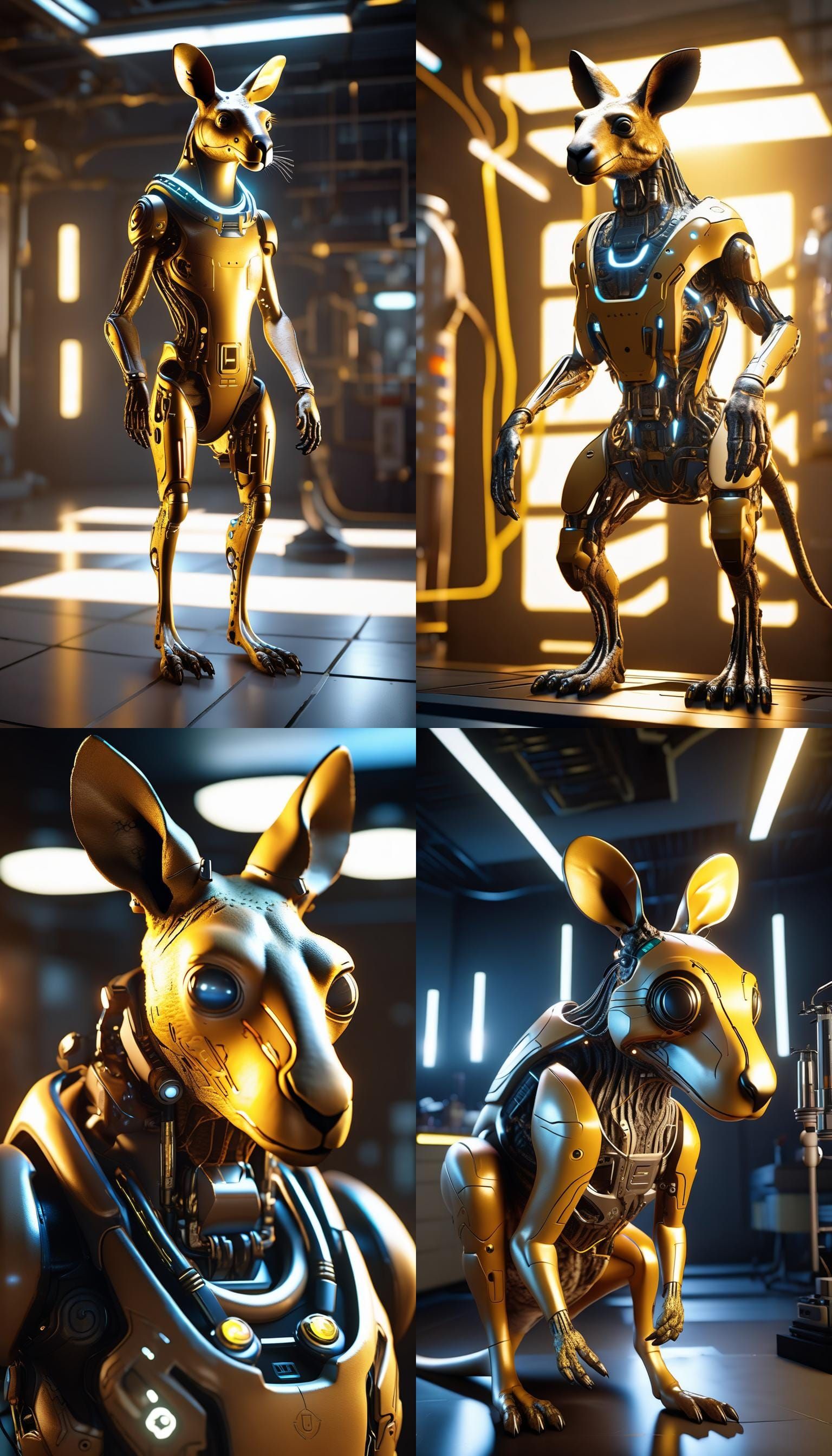 Cybernetic Kangaroo Portrait in Biopunk Style