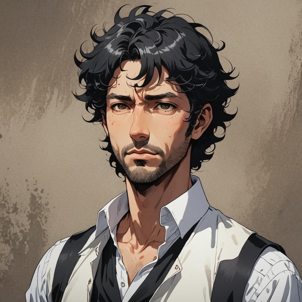 Anime Portrait of Middle-Aged Man in Cel-Shaded Style