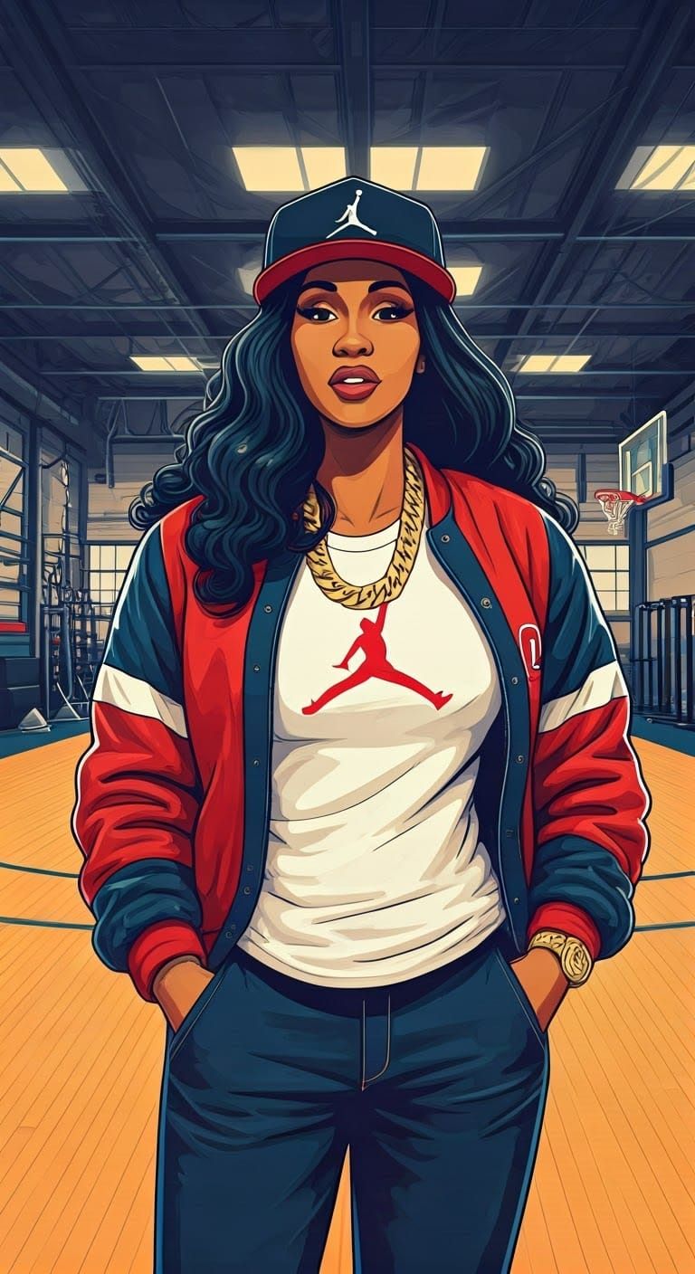 Cardi B Illustration in Old Skool Jordan Outfit