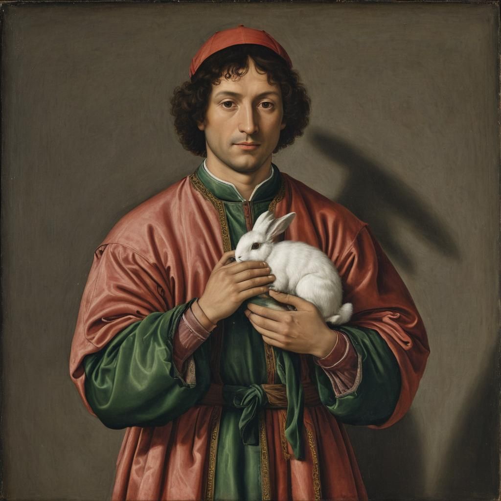 Italian Renaissance Painter Holding a White Rabbit in Floren...