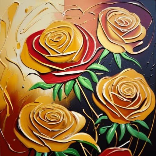 Gold and Rose Impasto Expressionist Oil Painting