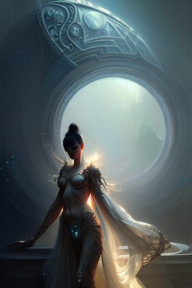Elegant Woman in Futuristic Fantasycore Sci-Fi Style
