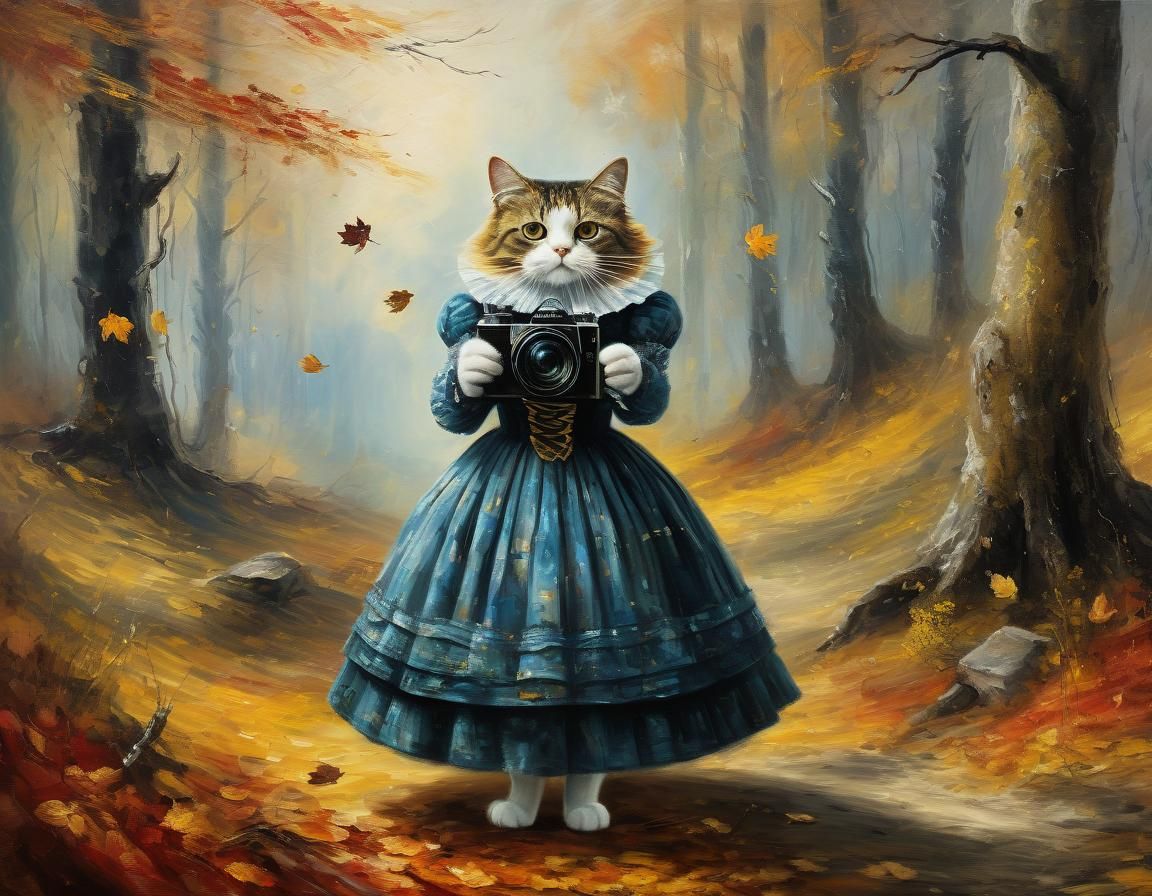Anthropomorphic Cat Captures Autumn Forest: Expressionistic ...