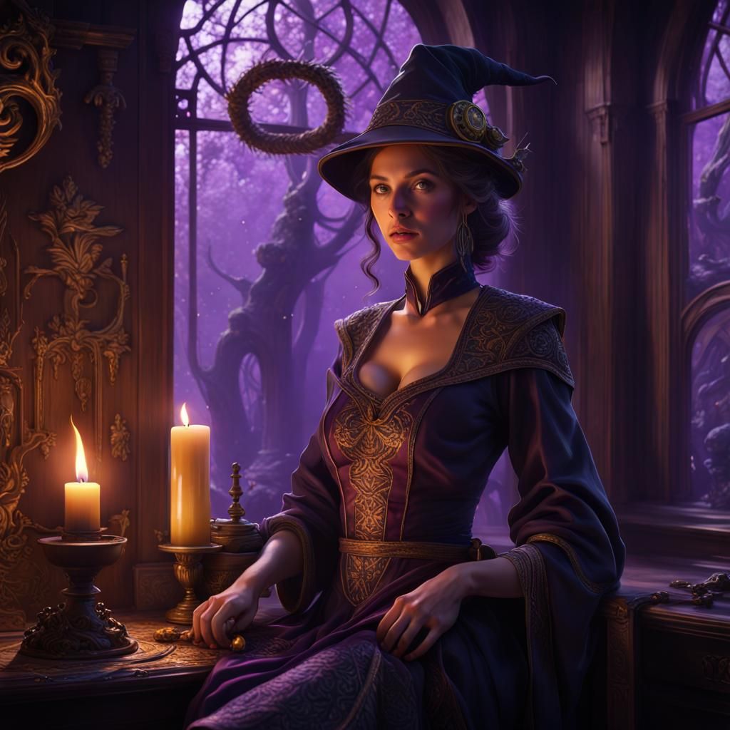Enchanting Witch in Magical Home, Fantasy Art