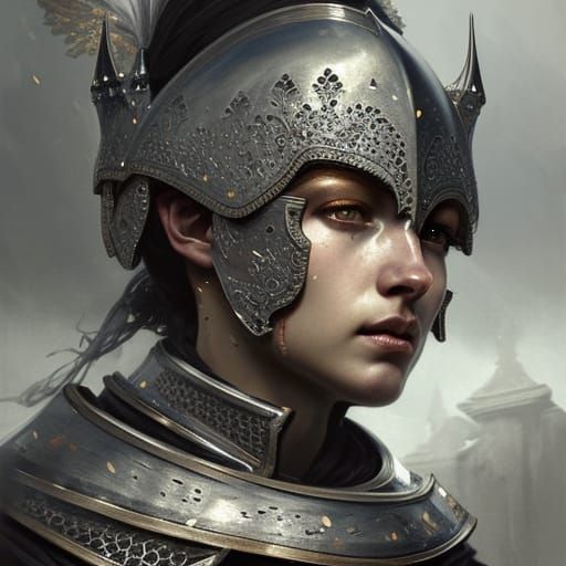 Ebony Knight Portrait in Hyperrealistic Digital Art