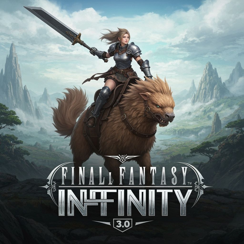 Epic Female Hero on Chocobo in Final Fantasy Landscape