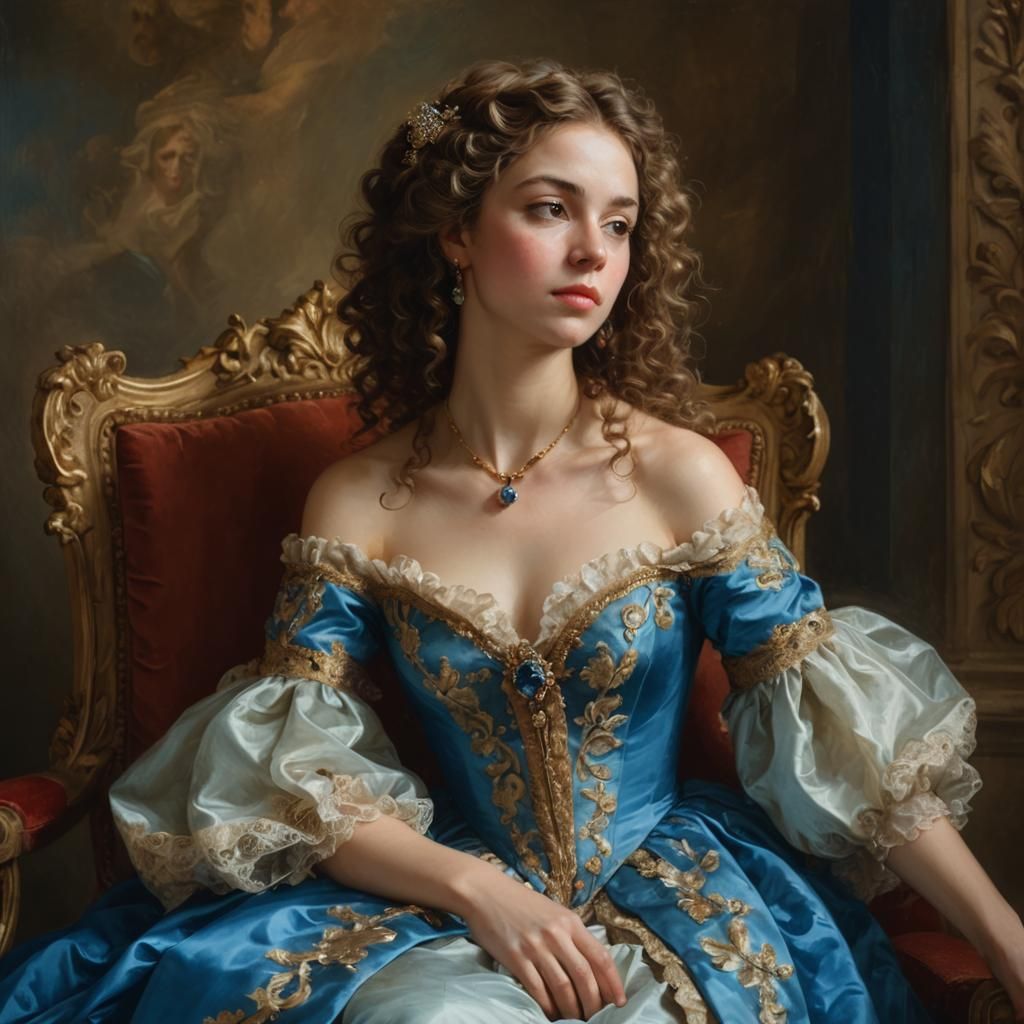 Baroque Portrait of Woman with Sapphire Crown