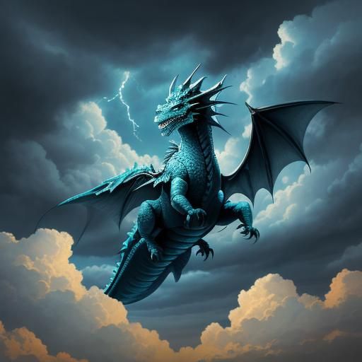 Dragon Rides Clouds on Stormy Night