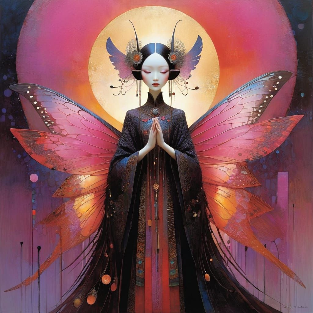 Enchanting Otherworldly Fairy in Vibrant Sunset Colors