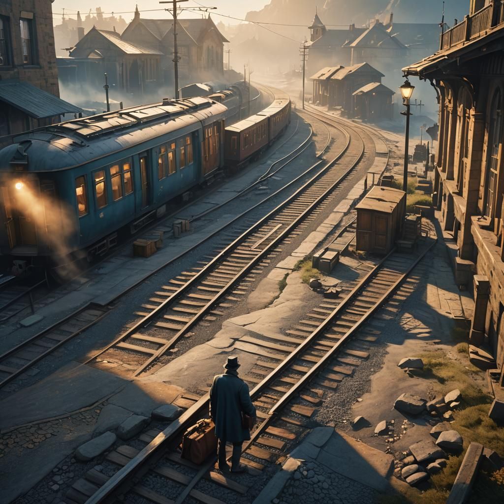 Fantasy Train Station in Matte Painting Style