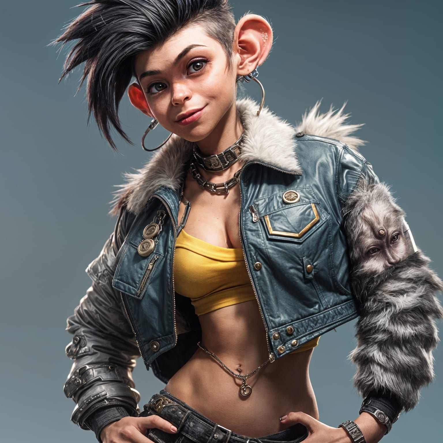 Anime Chimp Girl with Punk Hair, 3D Render