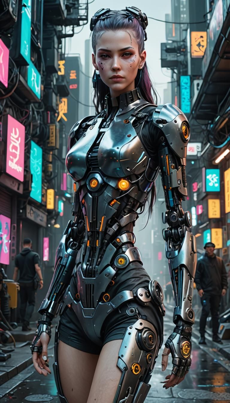 Cyberpunk Woman with Cyber Implants in Photorealistic Style