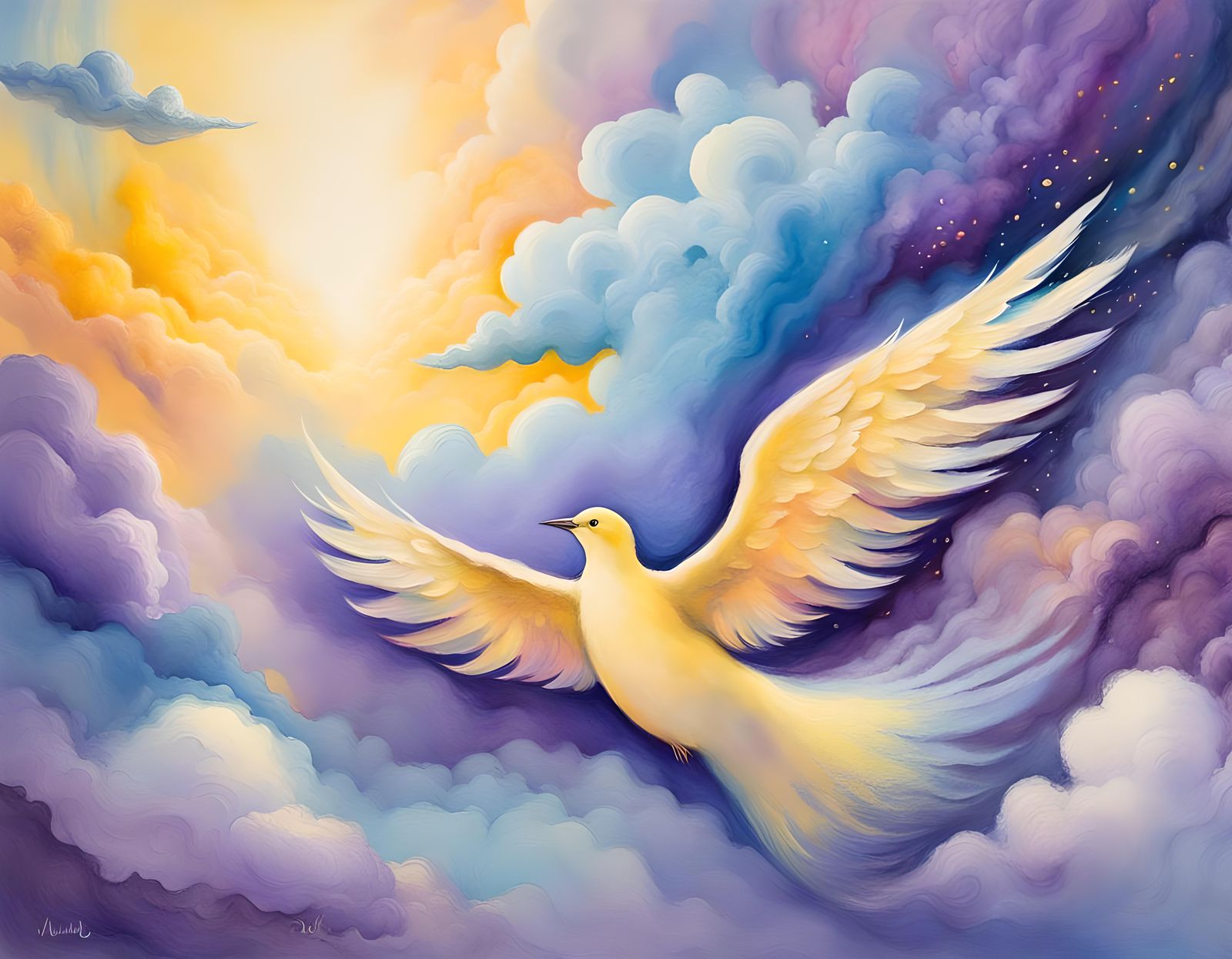 Celestial Being Emerges from Colorful Clouds Tarot Card