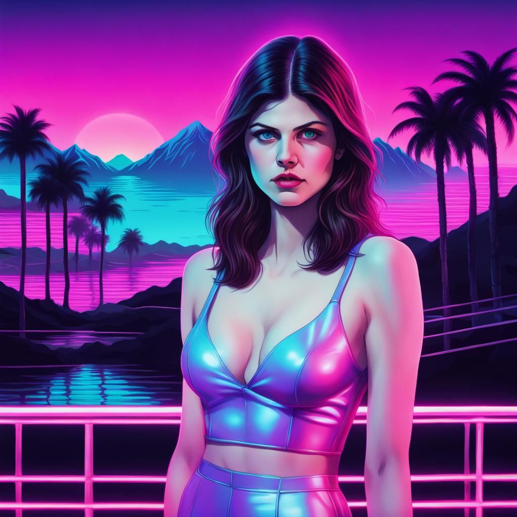 Alexandra Daddario in Neon Vaporwave Dreamscape