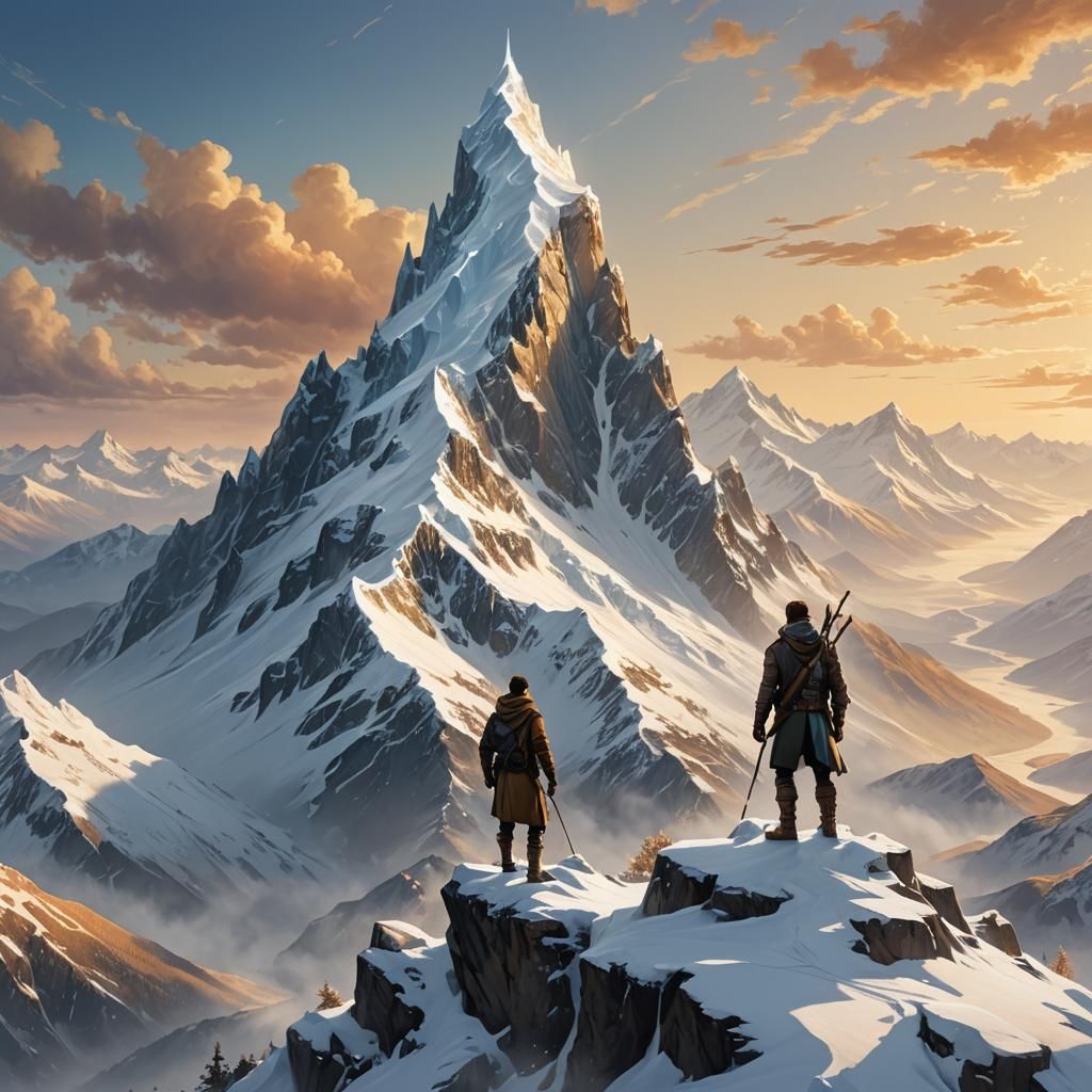 Snowy Mountain Vista in Digital Painting Style