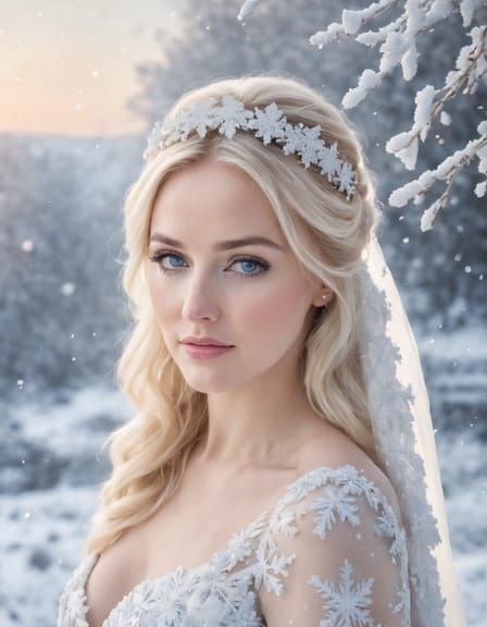 Snowy Bride in Winter Landscape